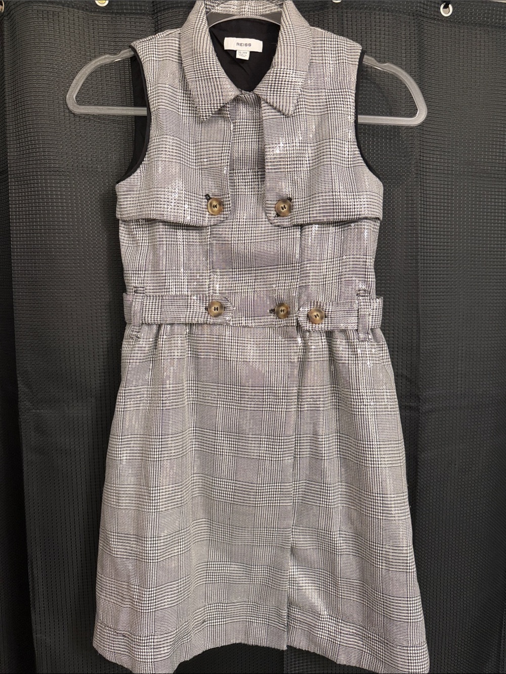 Reiss Girls Gray Plaid Sequin Sleeveless Trench Dress Sz 10-11yrs